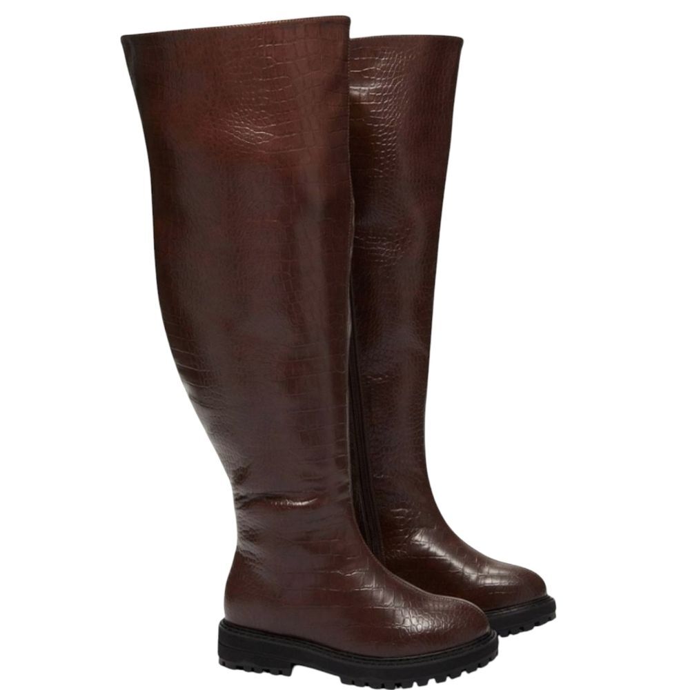 New Fashion to Figure Malia Over-The-Knee Brown Crocodile Texture Boots Size 7W